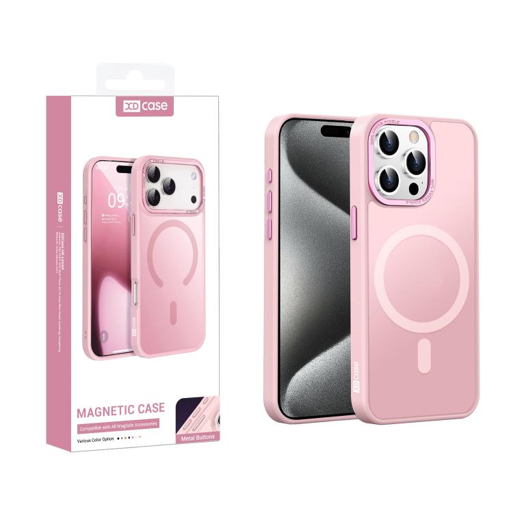 

For iPhone 15 Pro Max XDcase Metal Lens Frame Skin Feel Magnetic Phone Case(Pink)