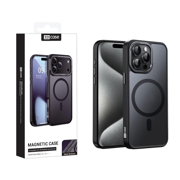 

For iPhone 15 Pro XDcase Metal Lens Frame Skin Feel Magnetic Phone Case(Black)