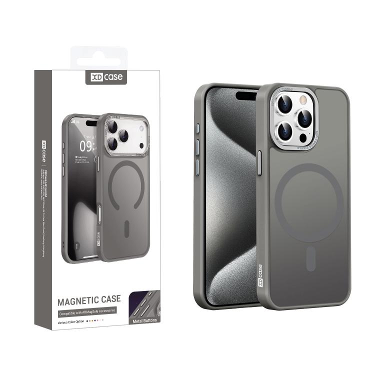 

For iPhone 15 Pro XDcase Metal Lens Frame Skin Feel Magnetic Phone Case(Grey)