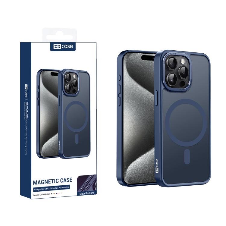 

For iPhone 15 Pro XDcase Metal Lens Frame Skin Feel Magnetic Phone Case(Dark Blue)