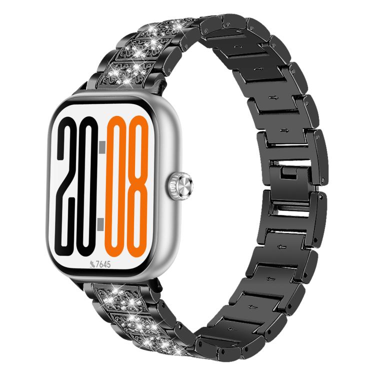 

For Honor Watch X5 Three Beads Diamond Stainless Steel Watch Band(Black)