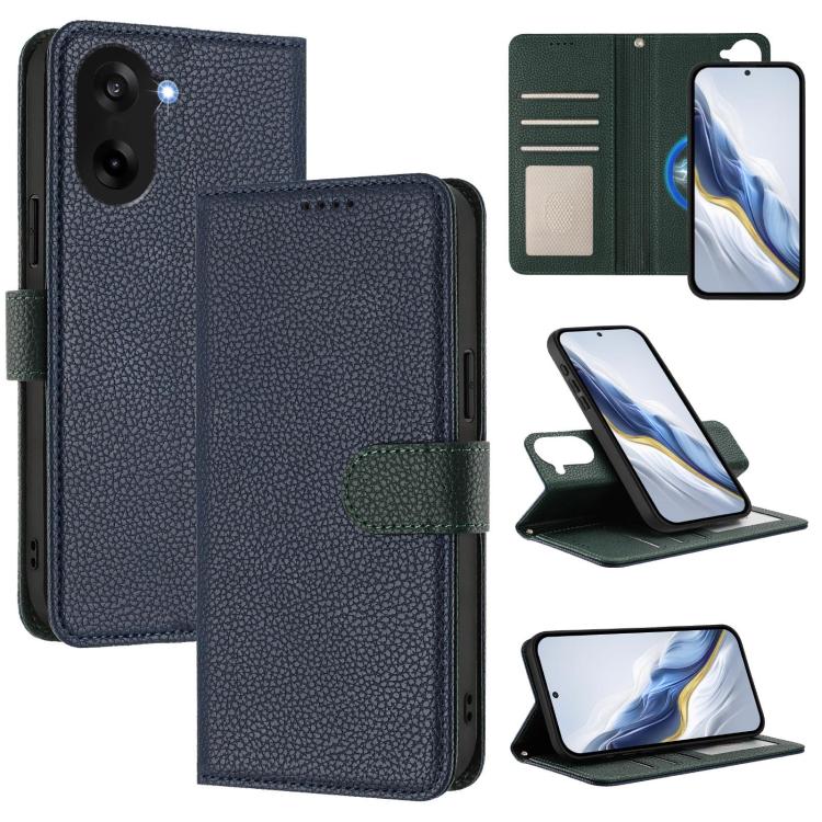 

For OnePlus Nord CE5 / Ace 5 Racing Detachable Litchi Texture Magnetic Vegan Leather Phone Case(Dark Blue+Dark Green)