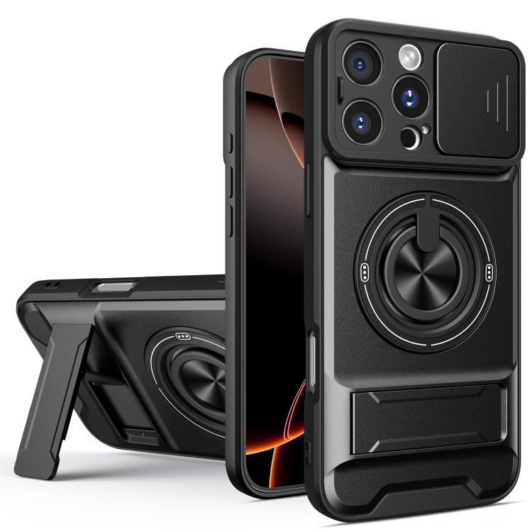 

For iPhone 16 Pro Max Lens Sliding Window Multifunctional Magnetic Shockproof Phone Case(Black)