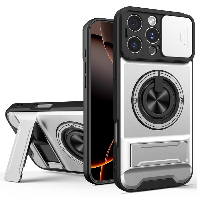 

For iPhone 16 Pro Max Lens Sliding Window Multifunctional Magnetic Shockproof Phone Case(Titanium Gray)