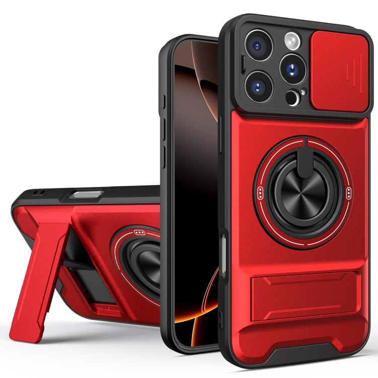 For iPhone 16 Pro Lens Sliding Window Multifunctional Magnetic Shockproof Phone Case(Red)