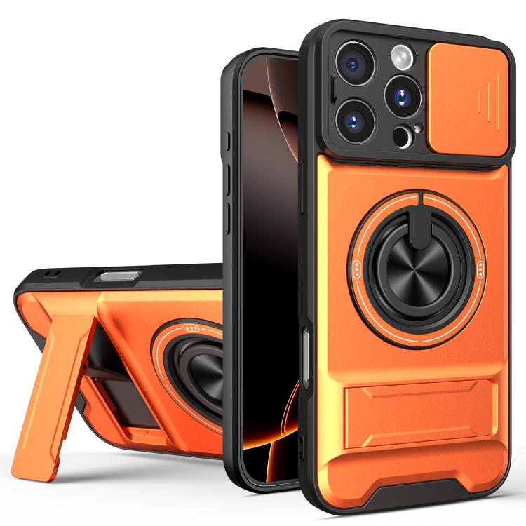 

For iPhone 16 Pro Lens Sliding Window Multifunctional Magnetic Shockproof Phone Case(Orange)