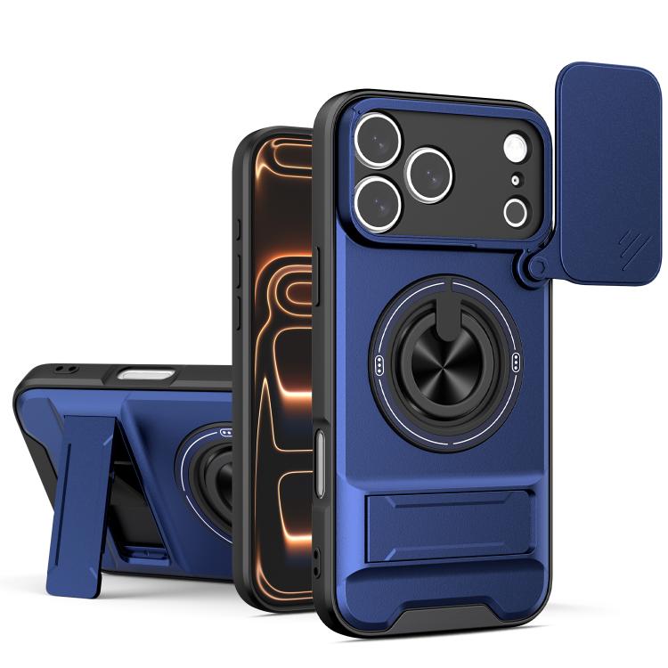 

For iPhone 17 Pro Max Lens Sliding Window Multifunctional Magnetic Shockproof Phone Case(Royal Blue)