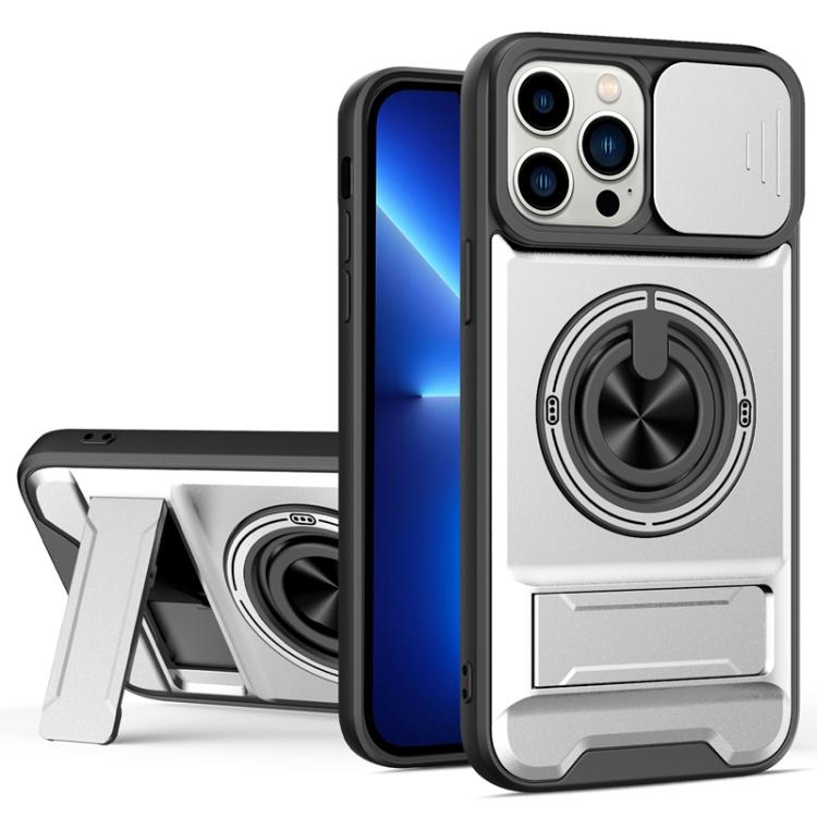 

For iPhone 13 Pro Max Lens Sliding Window Multifunctional Magnetic Shockproof Phone Case(Titanium Gray)