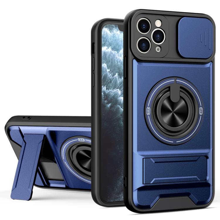 

For iPhone 11 Pro Max Lens Sliding Window Multifunctional Magnetic Shockproof Phone Case(Royal Blue)
