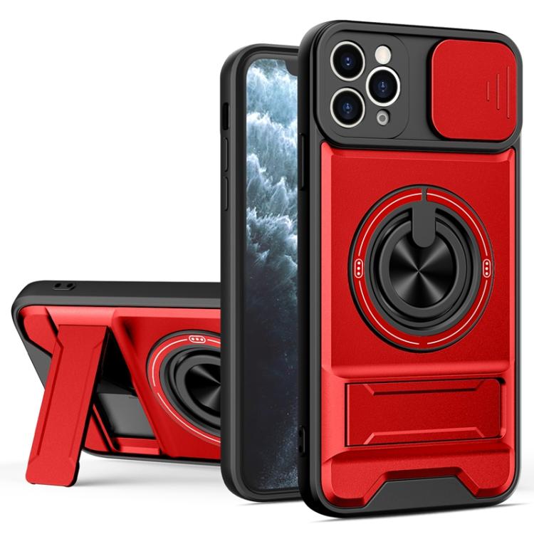 

For iPhone 11 Pro Max Lens Sliding Window Multifunctional Magnetic Shockproof Phone Case(Red)