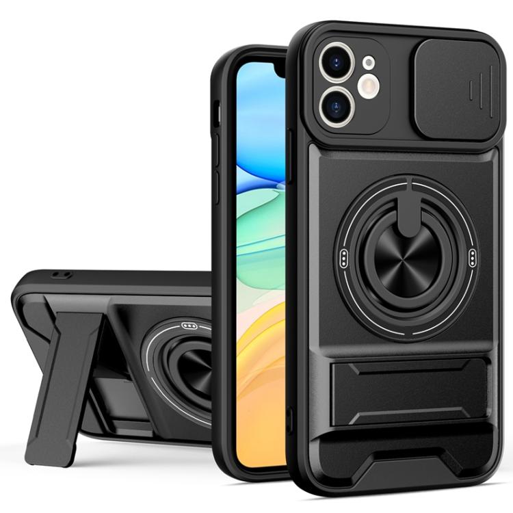 

For iPhone 11 Lens Sliding Window Multifunctional Magnetic Shockproof Phone Case(Black)