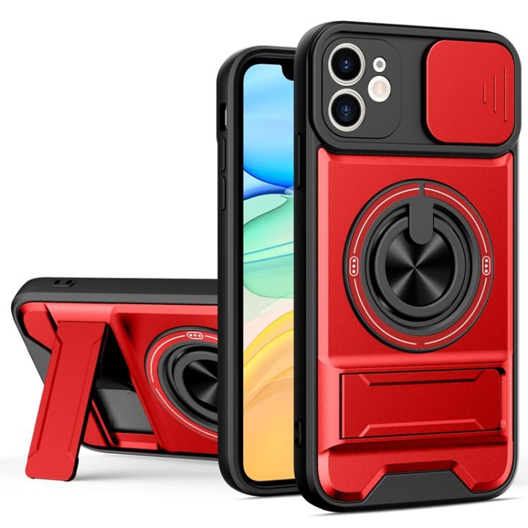 

For iPhone 11 Lens Sliding Window Multifunctional Magnetic Shockproof Phone Case(Red)