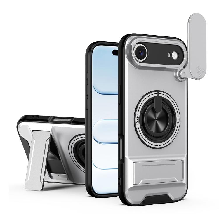 For iPhone Air Lens Sliding Window Multifunctional Magnetic Shockproof Phone Case(Titanium Gray)