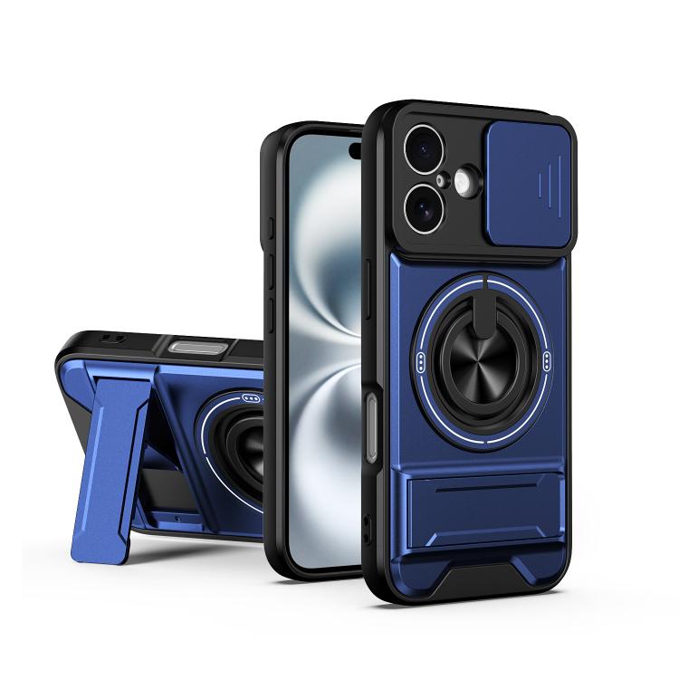 

For iPhone 16 Lens Sliding Window Multifunctional Magnetic Shockproof Phone Case(Royal Blue)