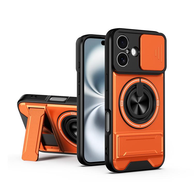 

For iPhone 16 Lens Sliding Window Multifunctional Magnetic Shockproof Phone Case(Orange)