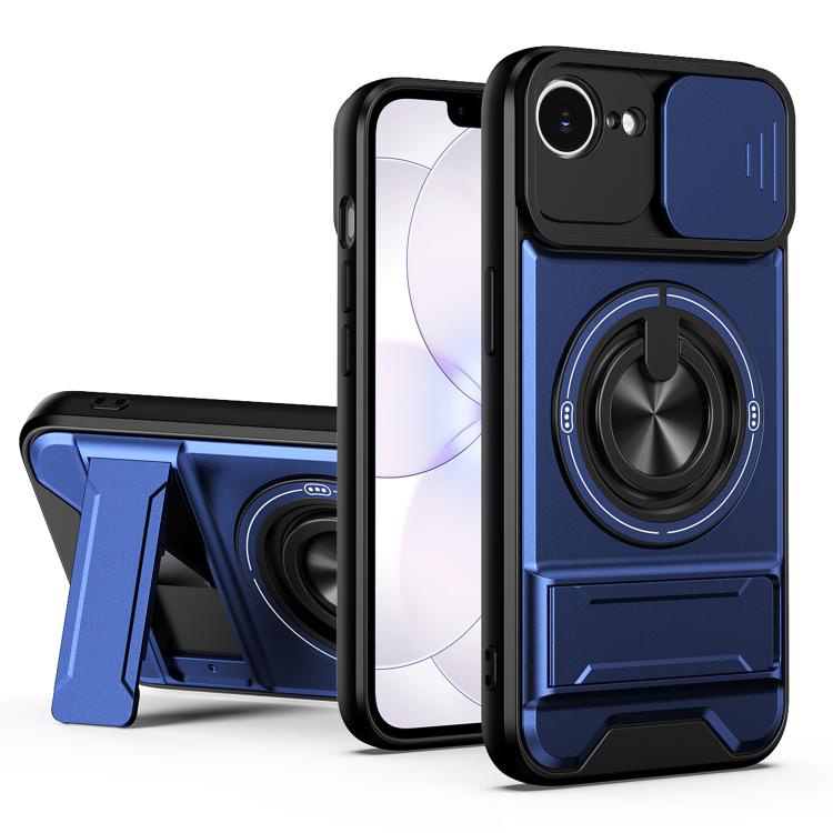 

For iPhone 17e / 16e Lens Sliding Window Multifunctional Magnetic Shockproof Phone Case(Royal Blue)