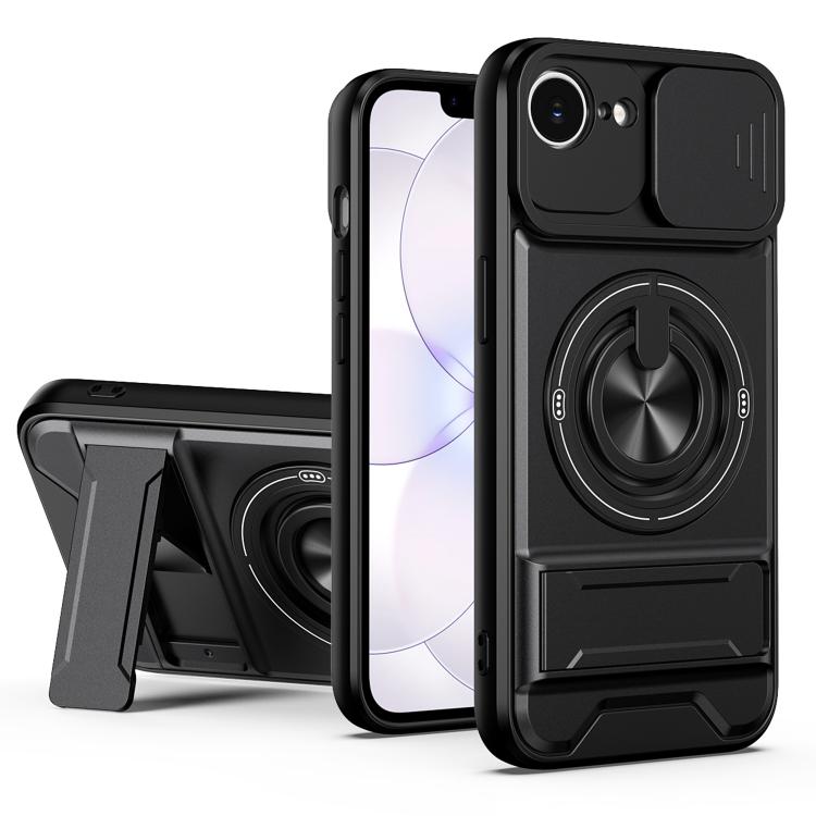 For iPhone 17e / 16e Lens Sliding Window Multifunctional Magnetic Shockproof Phone Case(Black)