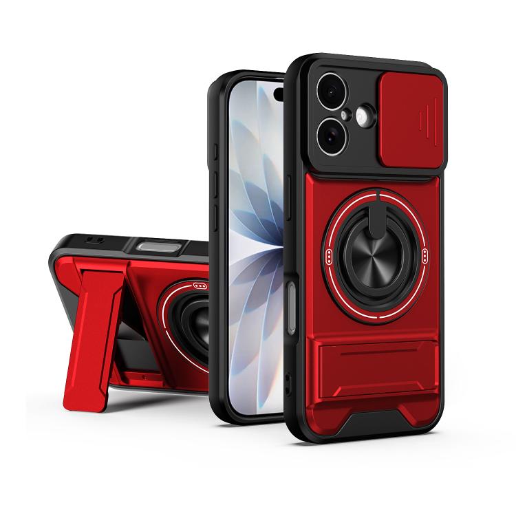 

For iPhone 17 Lens Sliding Window Multifunctional Magnetic Shockproof Phone Case(Red)