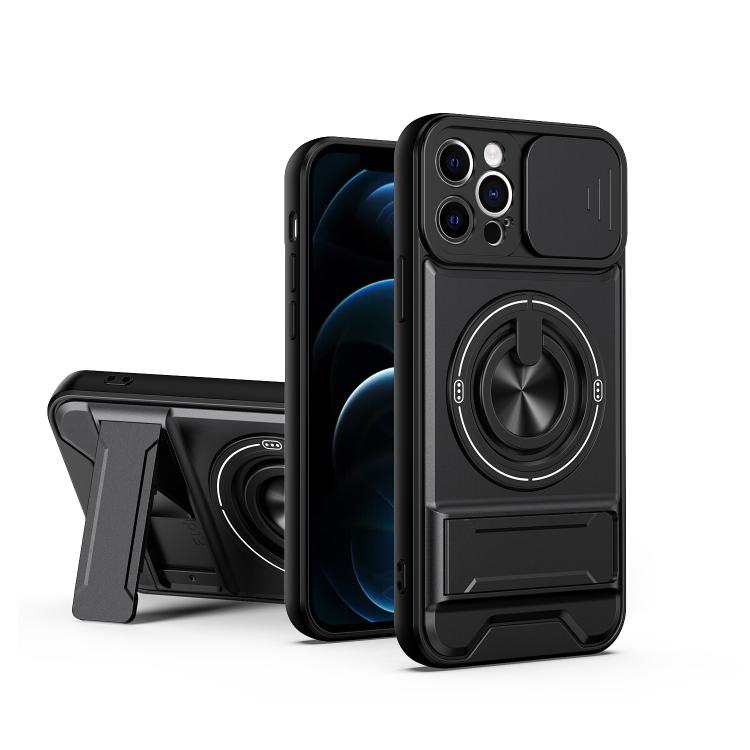 For iPhone 12 Pro Lens Sliding Window Multifunctional Magnetic Shockproof Phone Case(Black)