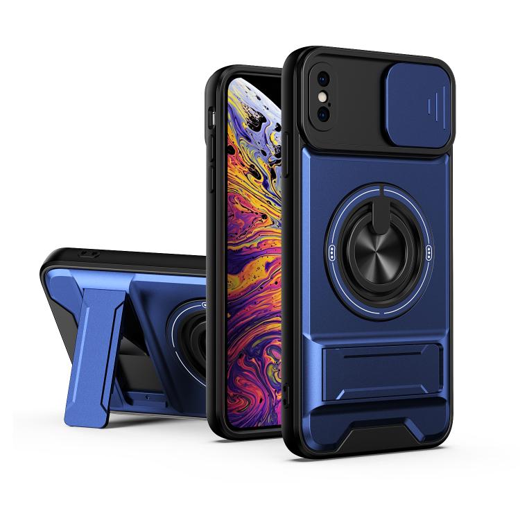 

For iPhone XS Max Lens Sliding Window Multifunctional Magnetic Shockproof Phone Case(Royal Blue)