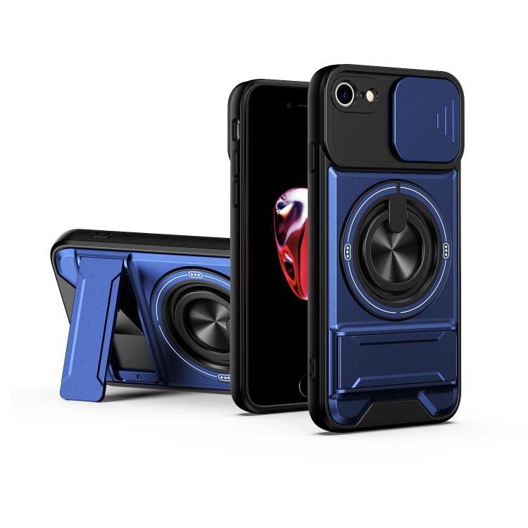 For iPhone 7 Lens Sliding Window Multifunctional Magnetic Shockproof Phone Case(Royal Blue)