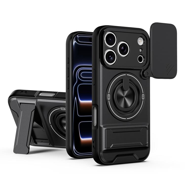 For iPhone 18 Pro Max Lens Sliding Window Multifunctional Magnetic Shockproof Phone Case(Black)