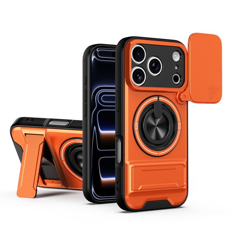 For iPhone 18 Pro Max Lens Sliding Window Multifunctional Magnetic Shockproof Phone Case(Orange)