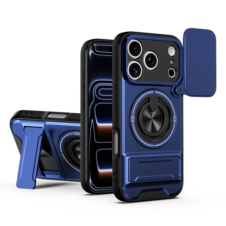 For iPhone 18 Pro Lens Sliding Window Multifunctional Magnetic Shockproof Phone Case(Royal Blue)
