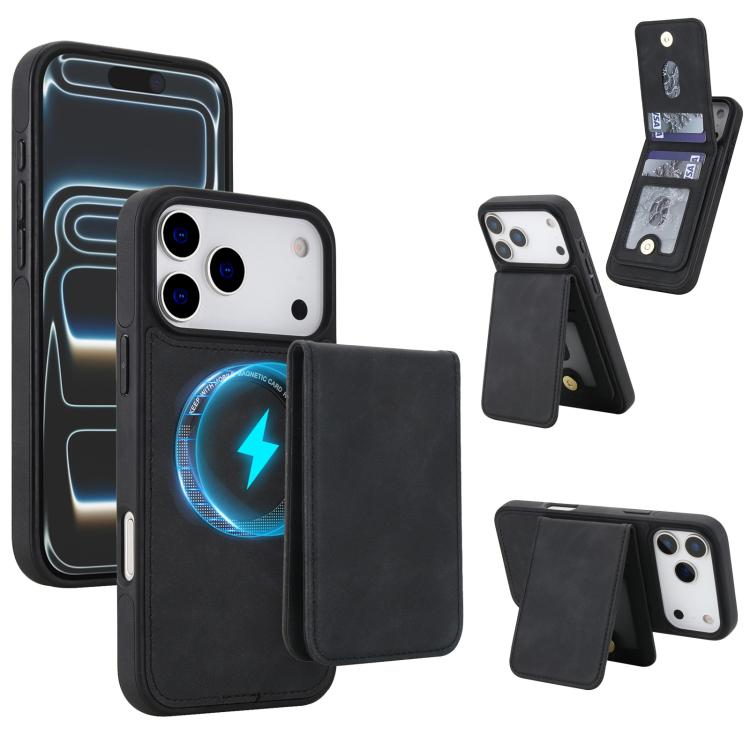 

For iPhone 17 Pro Max YM030 Retro Faux Leather Magnetic Detachable Wallet Phone Case(Black)