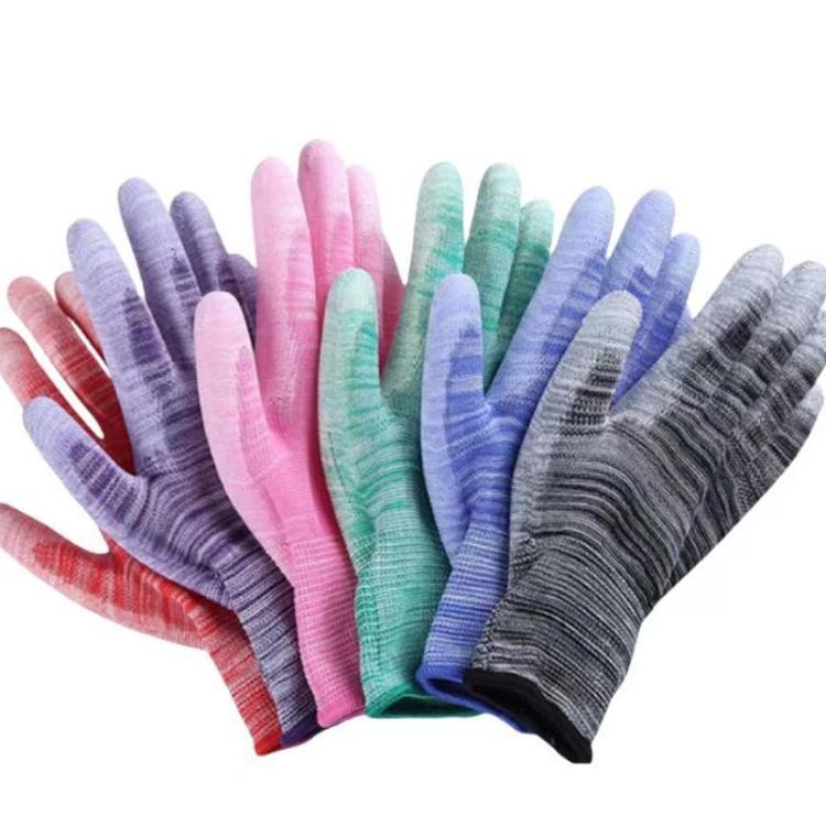 

10 Pairs Striped PU Coated Palm Anti-static Labor Protection Gloves Random Color Delivery, Size:S