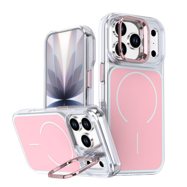 

For iPhone 17 Pro Bright Color Blocking Camera Bracket Magnetic Phone Case(Pink)