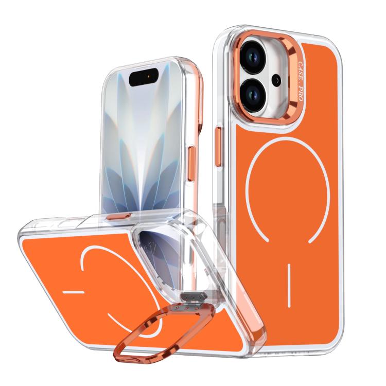 

For iPhone 17 Bright Color Blocking Camera Bracket Magnetic Phone Case(Orange)