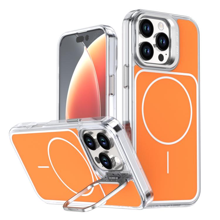 

For iPhone 16 Pro Max Bright Color Blocking Camera Bracket Magnetic Phone Case(Orange)