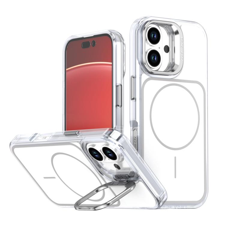 

For iPhone 16 Plus Bright Color Blocking Camera Bracket Magnetic Phone Case(White)