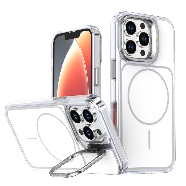 

For iPhone 14 Pro Max Bright Color Blocking Camera Bracket Magnetic Phone Case(White)