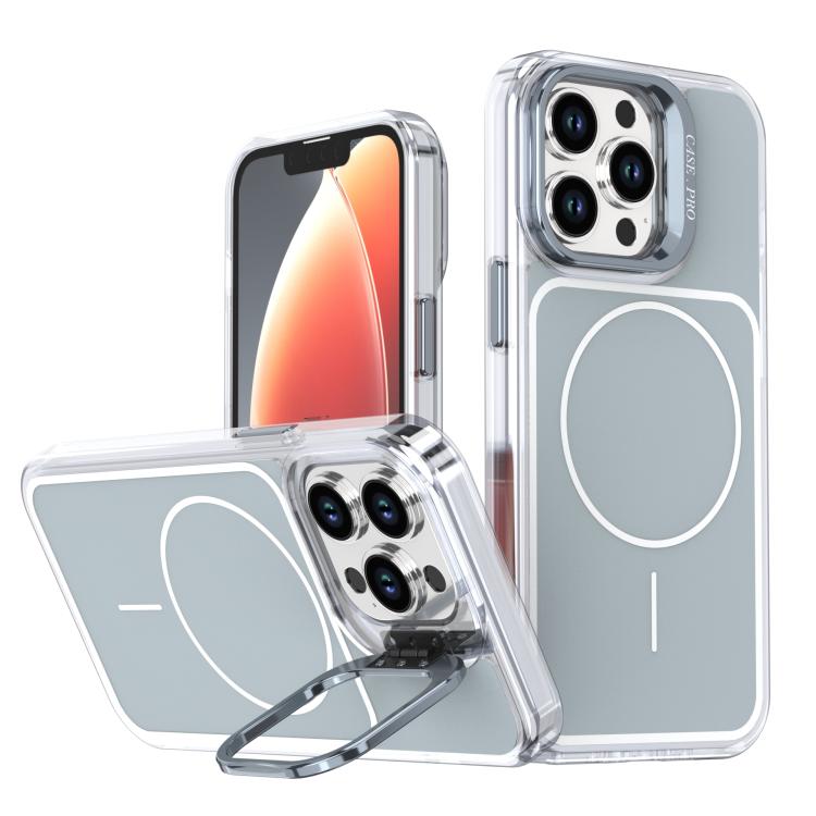 

For iPhone 13 Pro Max Bright Color Blocking Camera Bracket Magnetic Phone Case(Grey)