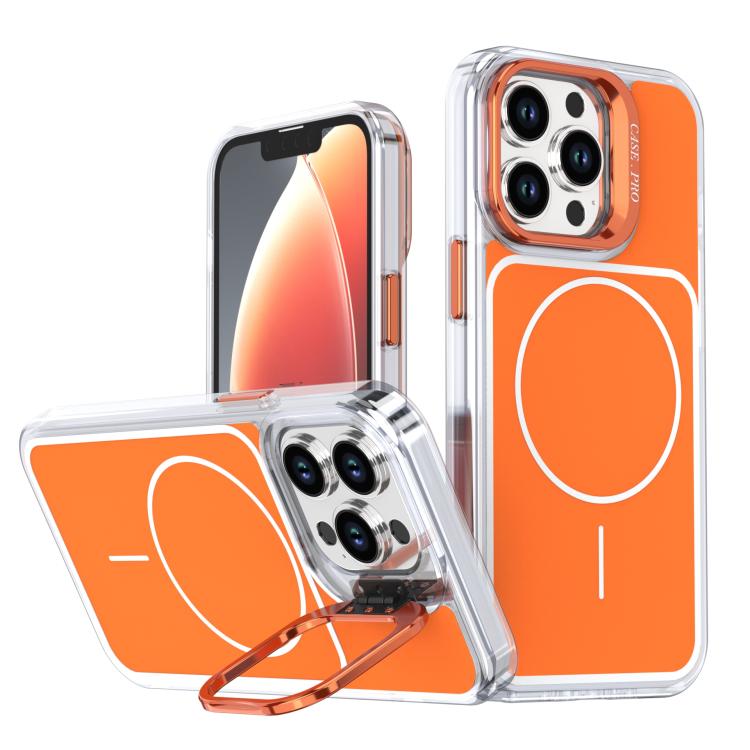 

For iPhone 13 Pro Bright Color Blocking Camera Bracket Magnetic Phone Case(Orange)
