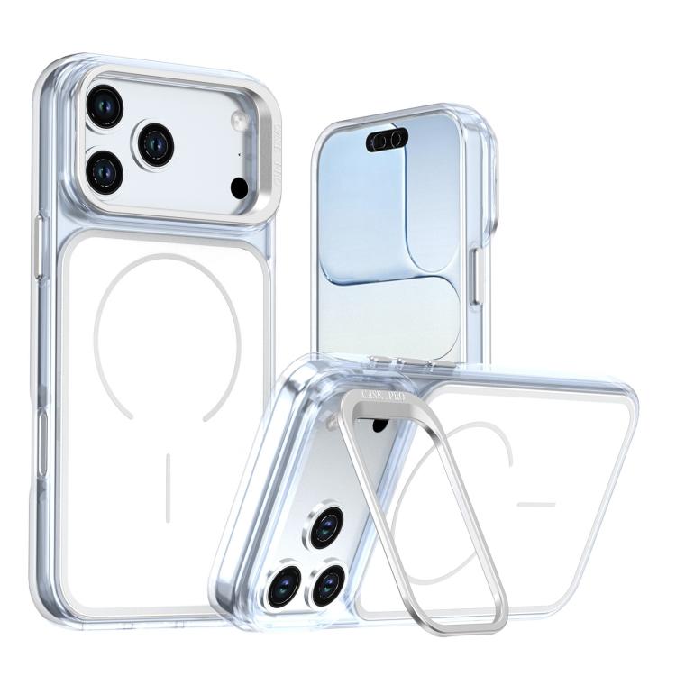 For iPhone 18 Pro Bright Color Blocking Camera Bracket Magnetic Phone Case(White)