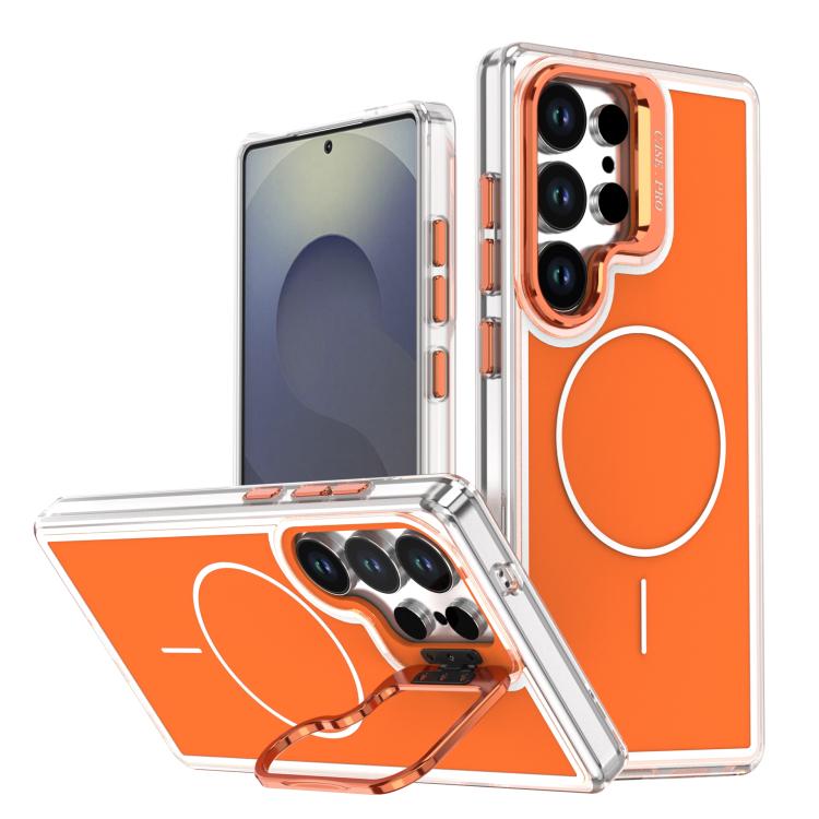 

For Samsung Galaxy S24 Ultra 5G Bright Color Blocking Camera Bracket Magnetic Phone Case(Orange)