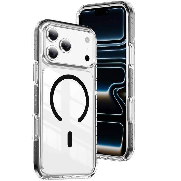 For iPhone 17 Pro Max Crystal Shield Clear Magnetic Acrylic Hybrid TPU Phone Case(Black)