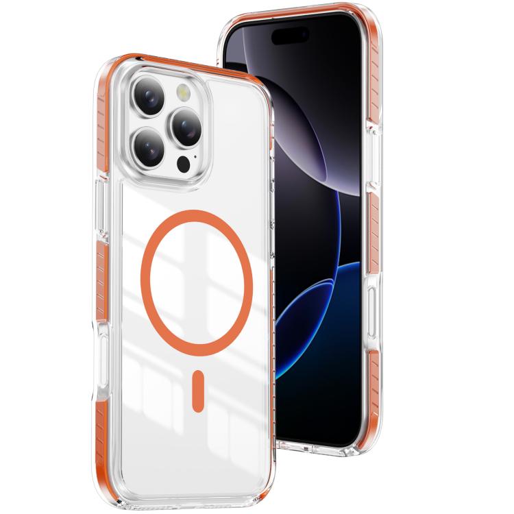 

For iPhone 16 Pro Max Crystal Shield Clear Magnetic Acrylic Hybrid TPU Phone Case(Orange)