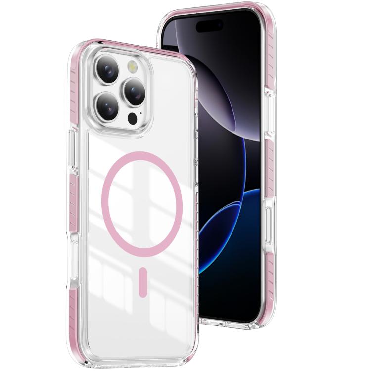 

For iPhone 16 Pro Crystal Shield Clear Magnetic Acrylic Hybrid TPU Phone Case(Pink)