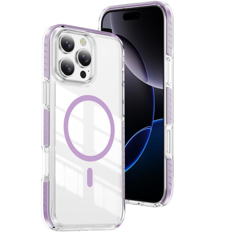 For iPhone 16 Pro Crystal Shield Clear Magnetic Acrylic Hybrid TPU Phone Case(Purple)