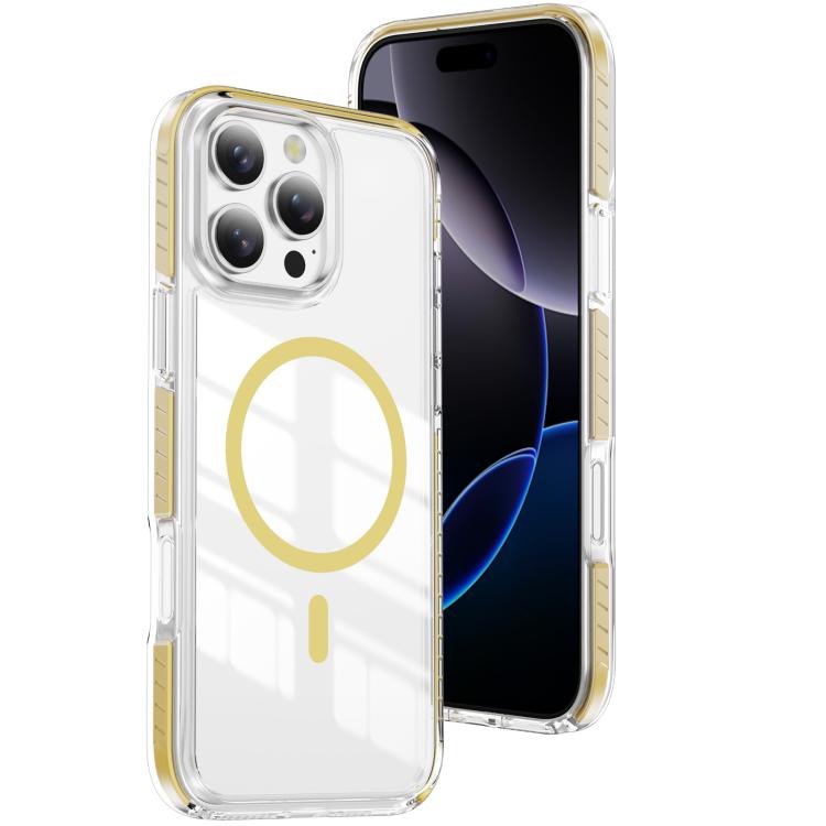 

For iPhone 16 Pro Crystal Shield Clear Magnetic Acrylic Hybrid TPU Phone Case(Yellow)