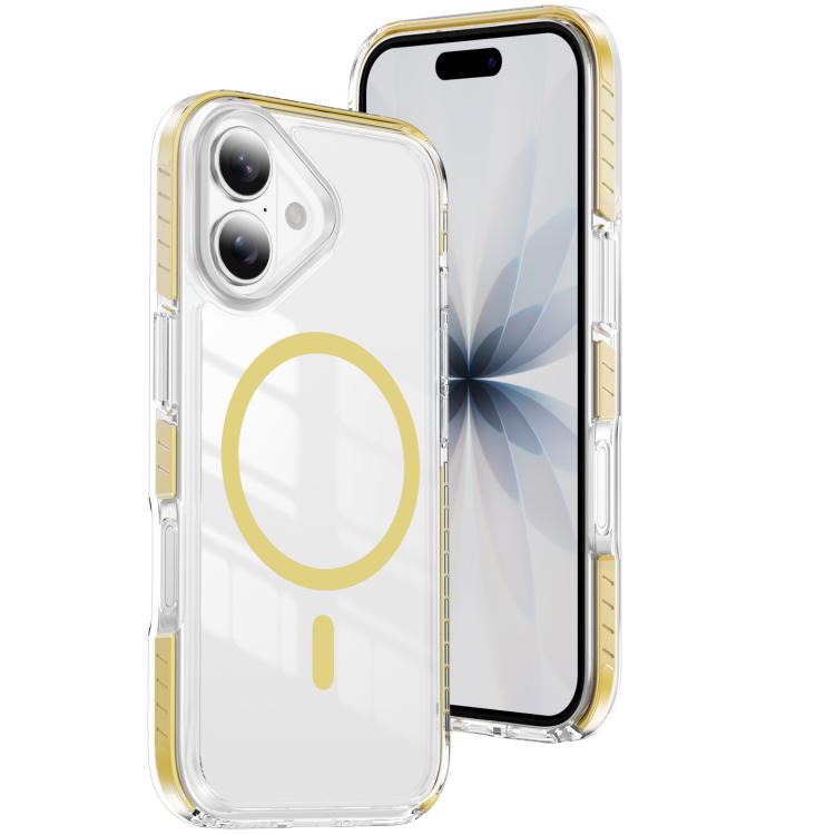 

For iPhone 16 Crystal Shield Clear Magnetic Acrylic Hybrid TPU Phone Case(Yellow)