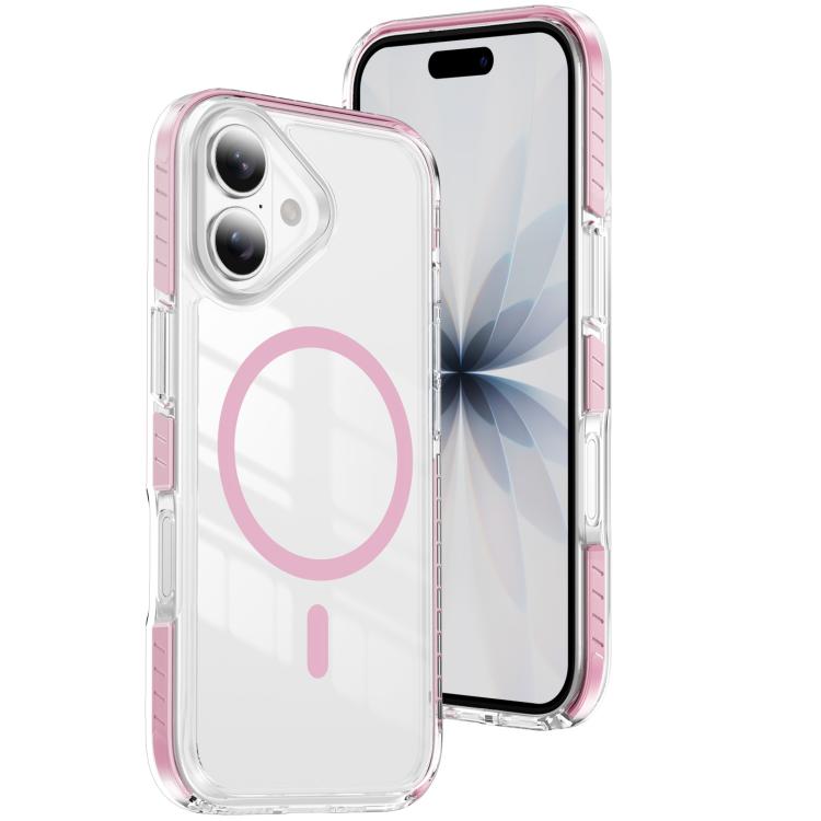 

For iPhone 16 Plus Crystal Shield Clear Magnetic Acrylic Hybrid TPU Phone Case(Pink)