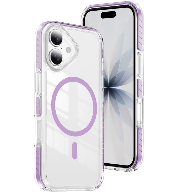 

For iPhone 16 Plus Crystal Shield Clear Magnetic Acrylic Hybrid TPU Phone Case(Purple)