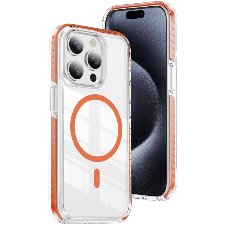 For iPhone 15 Pro Max Crystal Shield Clear Magnetic Acrylic Hybrid TPU Phone Case(Orange)