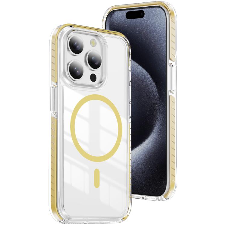 For iPhone 15 Pro Crystal Shield Clear Magnetic Acrylic Hybrid TPU Phone Case(Yellow)