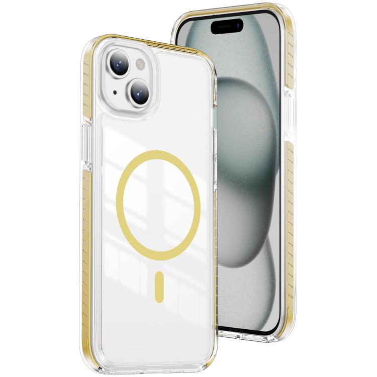 For iPhone 14 Plus Crystal Shield Clear Magnetic Acrylic Hybrid TPU Phone Case(Yellow)
